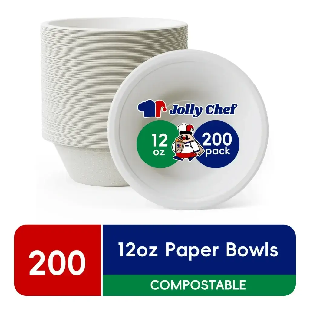 Save .95 – JOLLY CHEF Compostable Disposable Paper Bowls,12 Ounce,200 Count