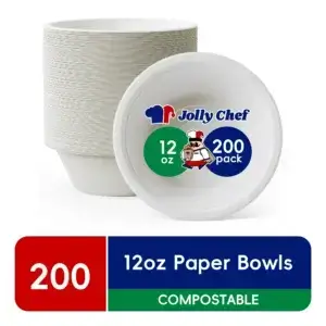 Save .95 – JOLLY CHEF Compostable Disposable Paper Bowls,12 Ounce,200 Count