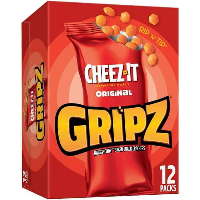 Gripz Cheez-It Original Mini Cheese Crackers, Kids Snacks, 12 Count